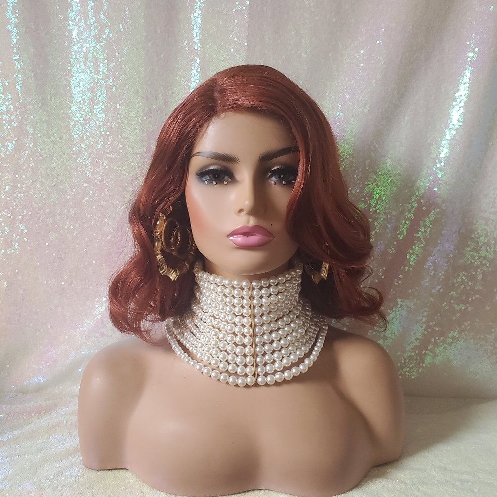 Human hair blend Ginger lace part wavy wig
